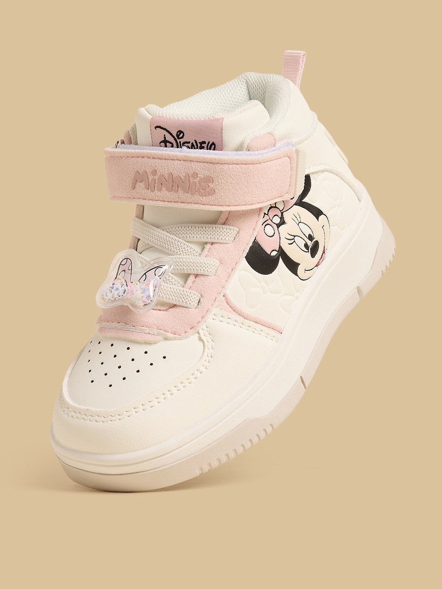 حذاء رياضي برقبة عالية وطبعة ميني ماوس وشريط لاصق للإغلاق