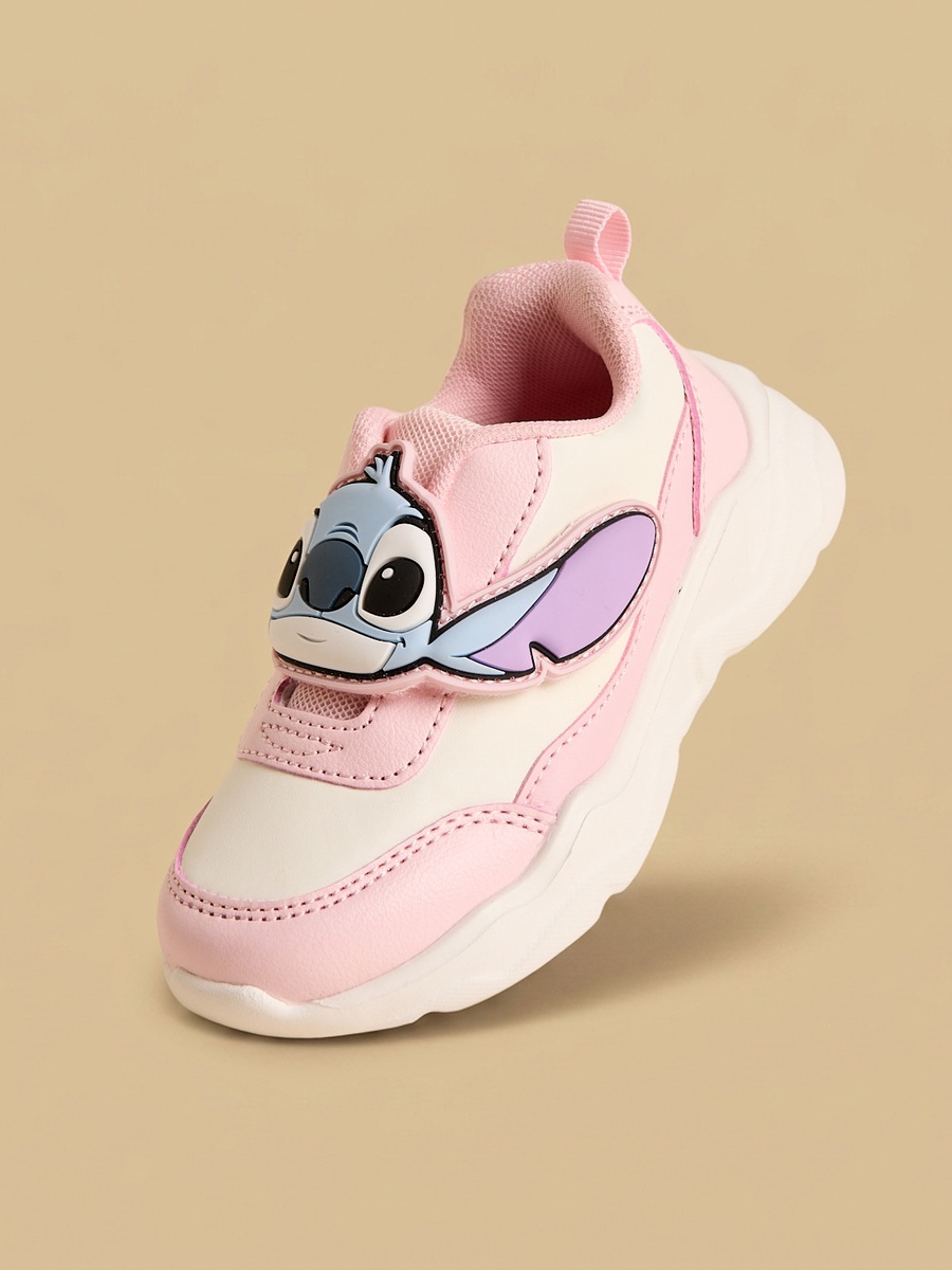 Stitch and Angel Embossed Sports Shoes with Hook and Loop Closure