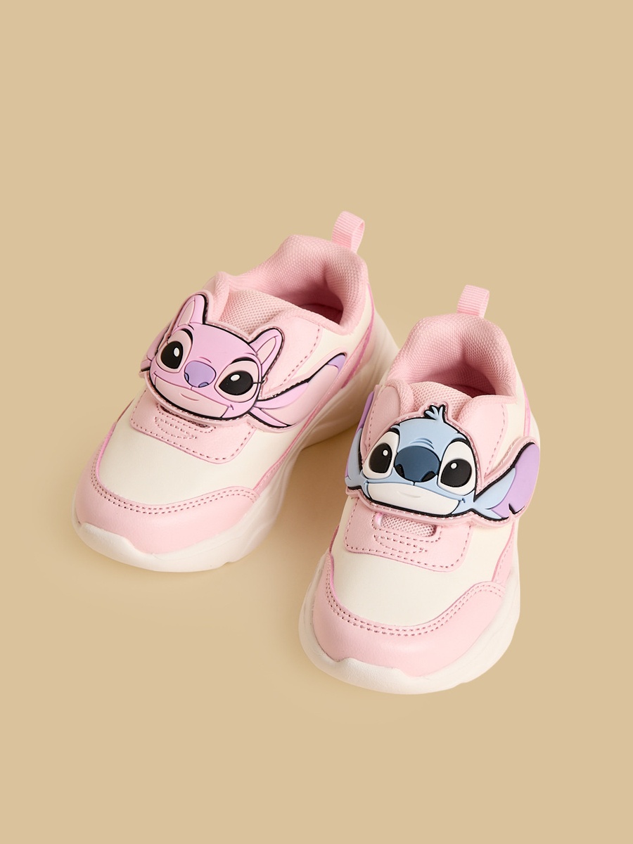 Stitch and Angel Embossed Sports Shoes with Hook and Loop Closure