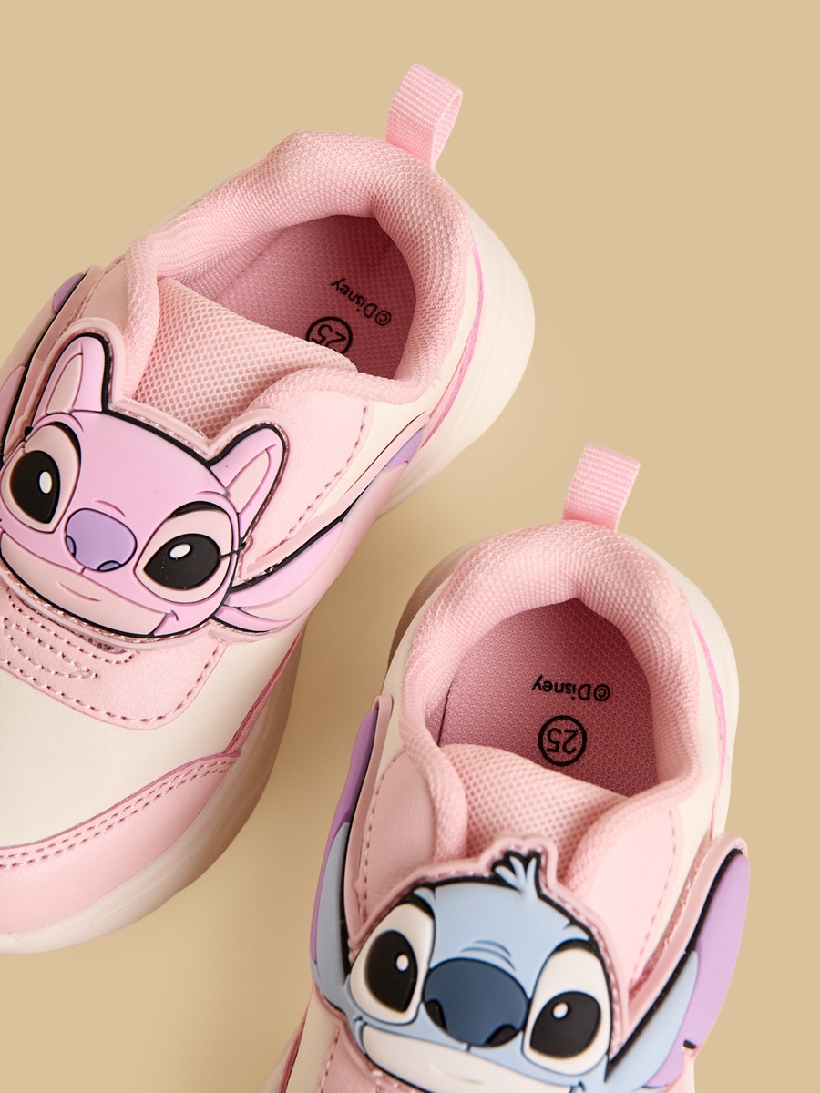 Stitch and Angel Embossed Sports Shoes with Hook and Loop Closure