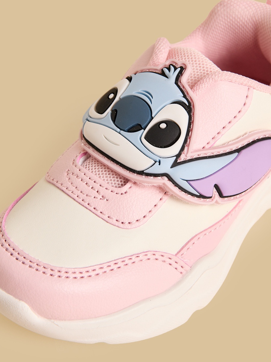 Stitch and Angel Embossed Sports Shoes with Hook and Loop Closure