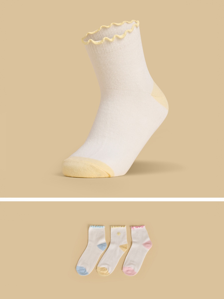 Pack of 3 - Lettuce Hem Ankle Length Socks