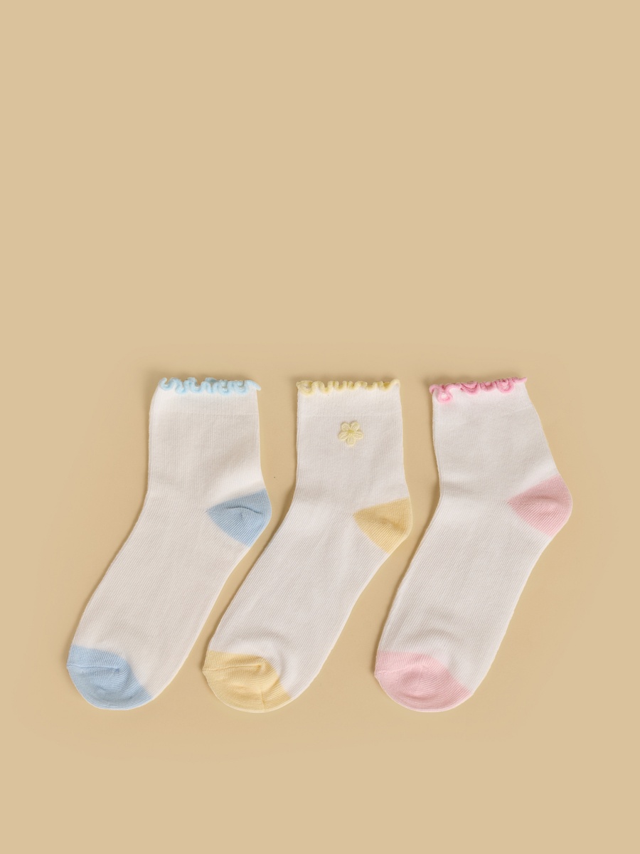 Pack of 3 - Lettuce Hem Ankle Length Socks