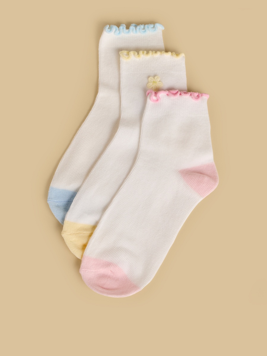 Pack of 3 - Lettuce Hem Ankle Length Socks