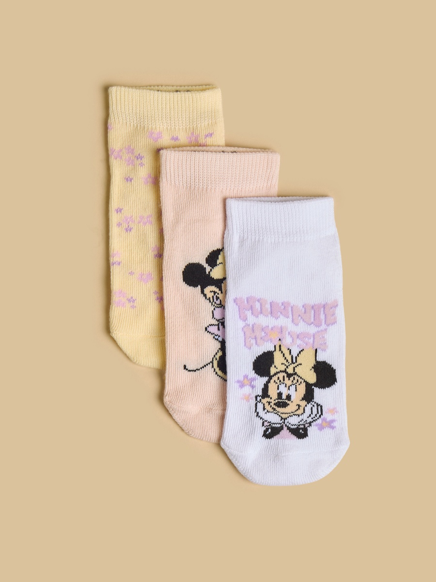 Pack of 3 - Minnie Mouse Print Anti-Skid Ankle Length Socks