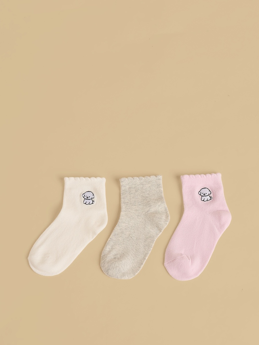 Pack of 3 - Dog Print Lettuce Hem Ankle Length Socks