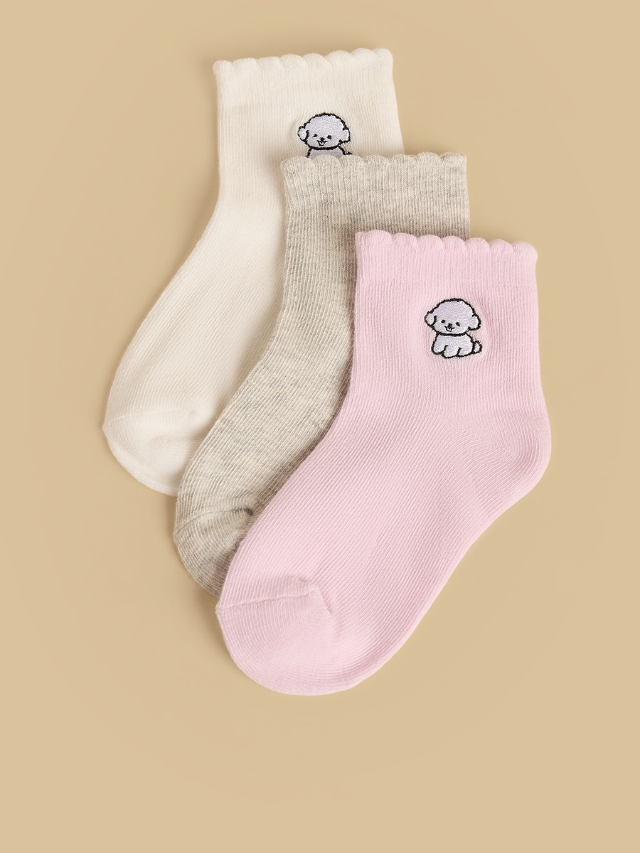 Pack of 3 - Dog Print Lettuce Hem Ankle Length Socks