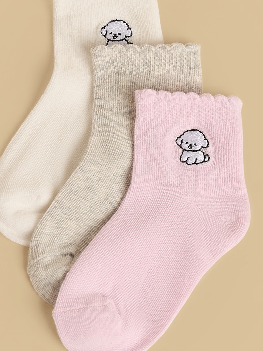 Pack of 3 - Dog Print Lettuce Hem Ankle Length Socks