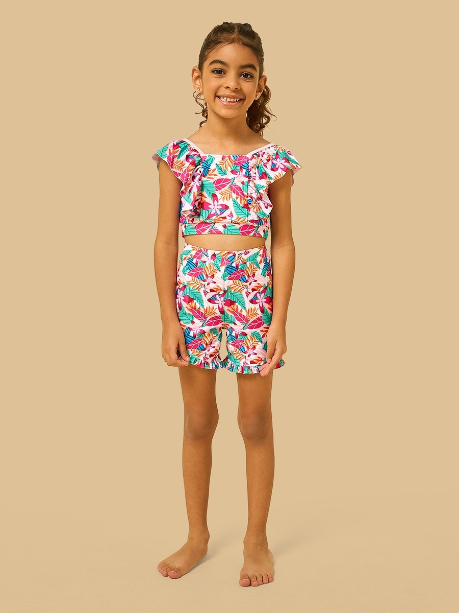 Tropical Print Swim Top and Shorts Set