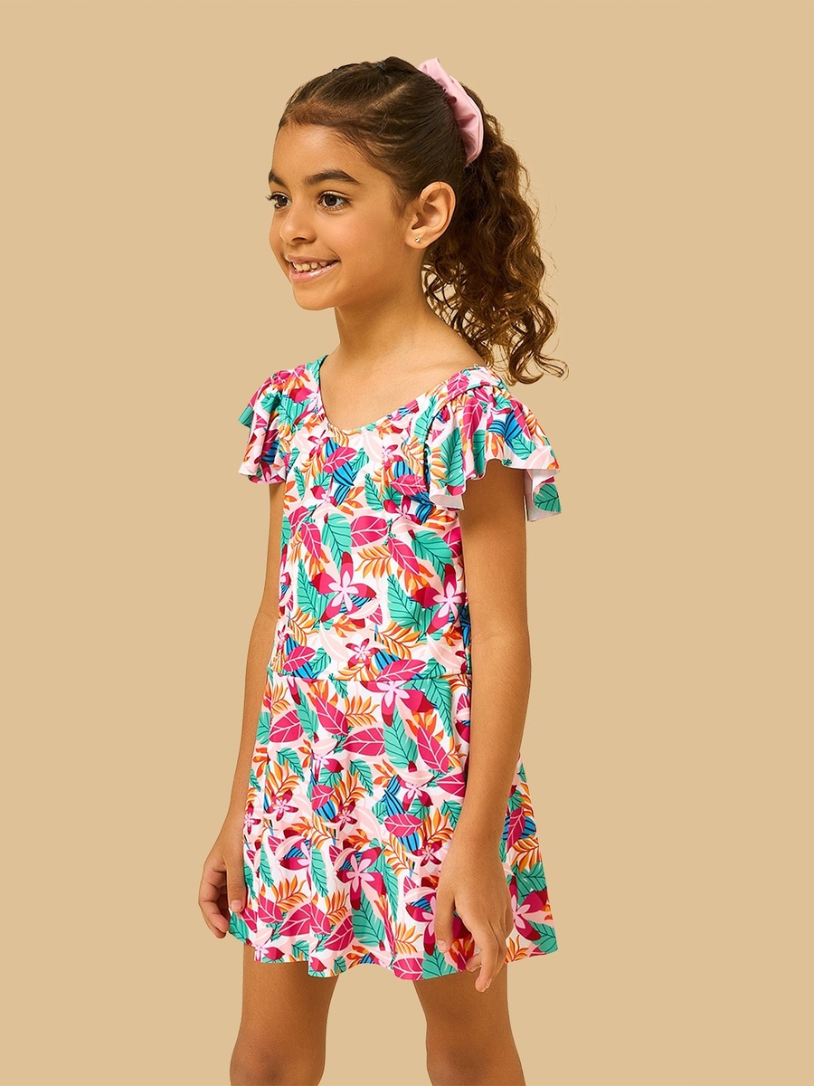 Tropical Print Swim Dress