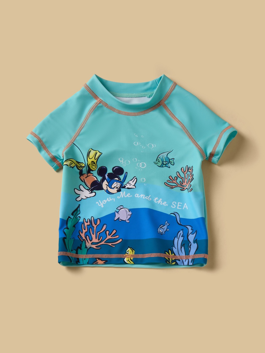 Mickey Mouse Print Rashguard Set with Hat
