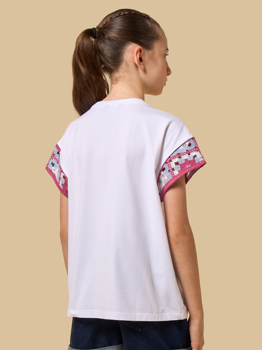 Seashell Print Cotton Top with Crochet Cap Sleeves
