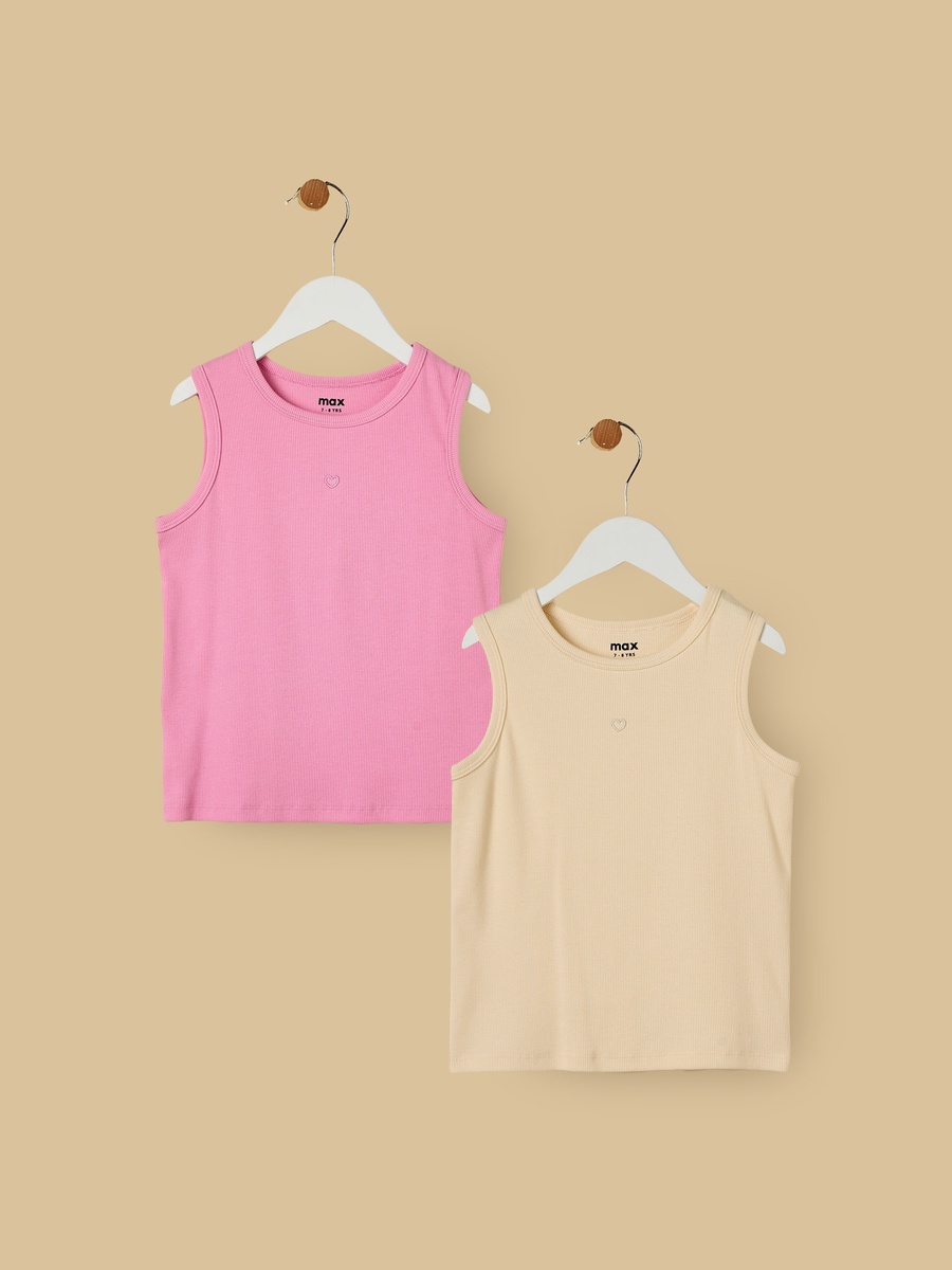 Pack of 2 - Heart Embroidered Ribbed Tank Top