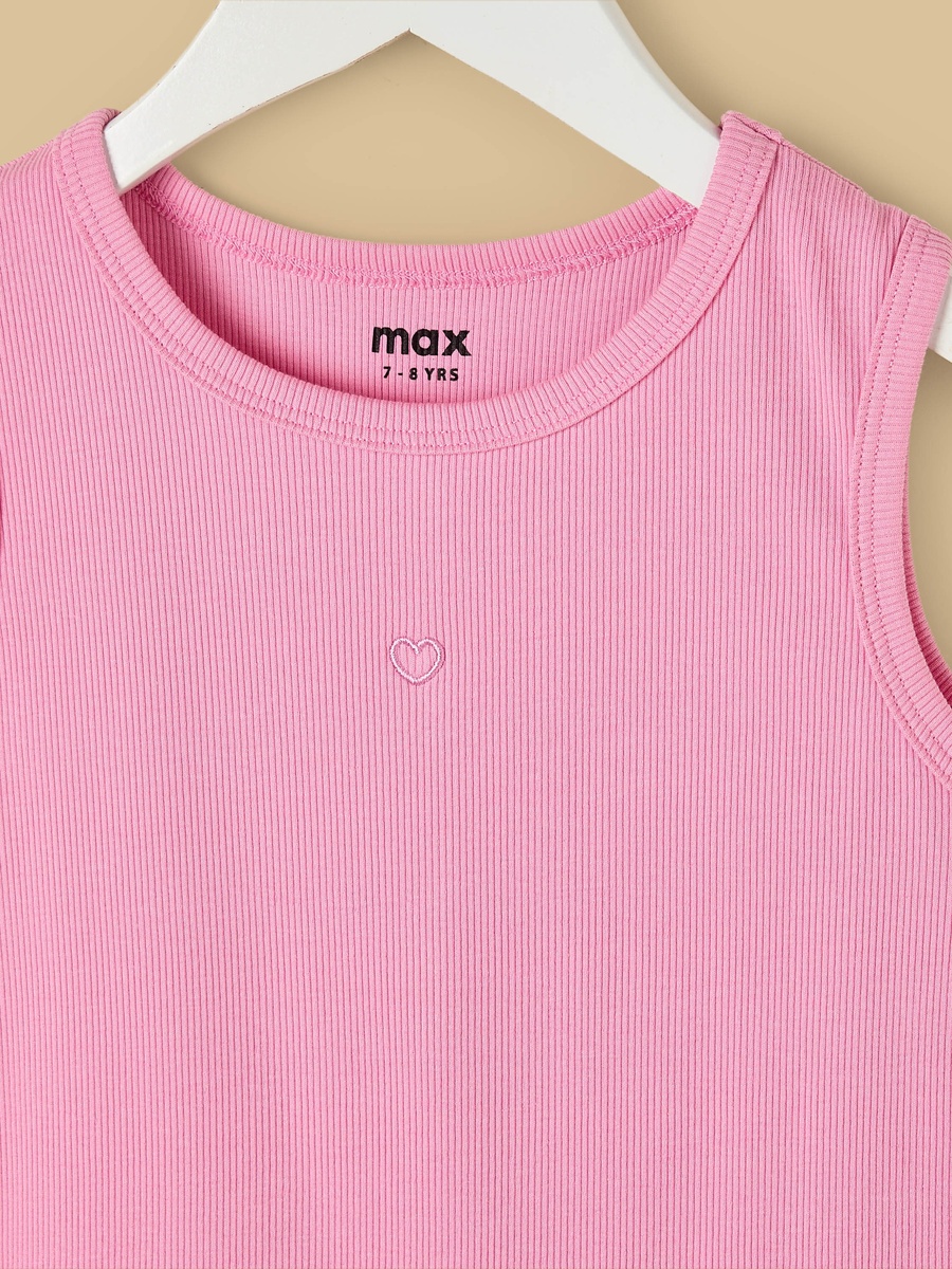 Pack of 2 - Heart Embroidered Ribbed Tank Top