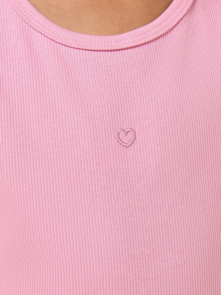 Pack of 2 - Heart Embroidered Ribbed Tank Top