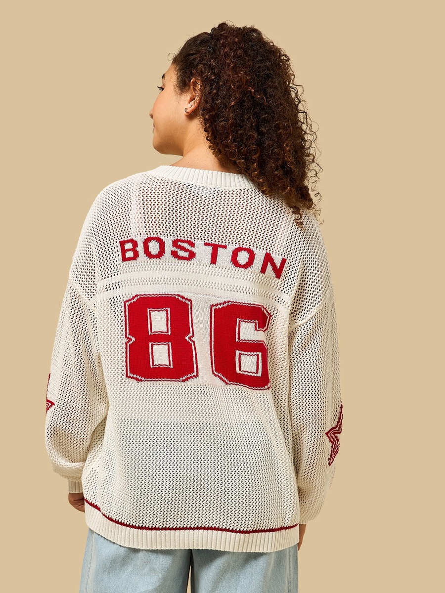 Varsity Print Crochet Cotton Top