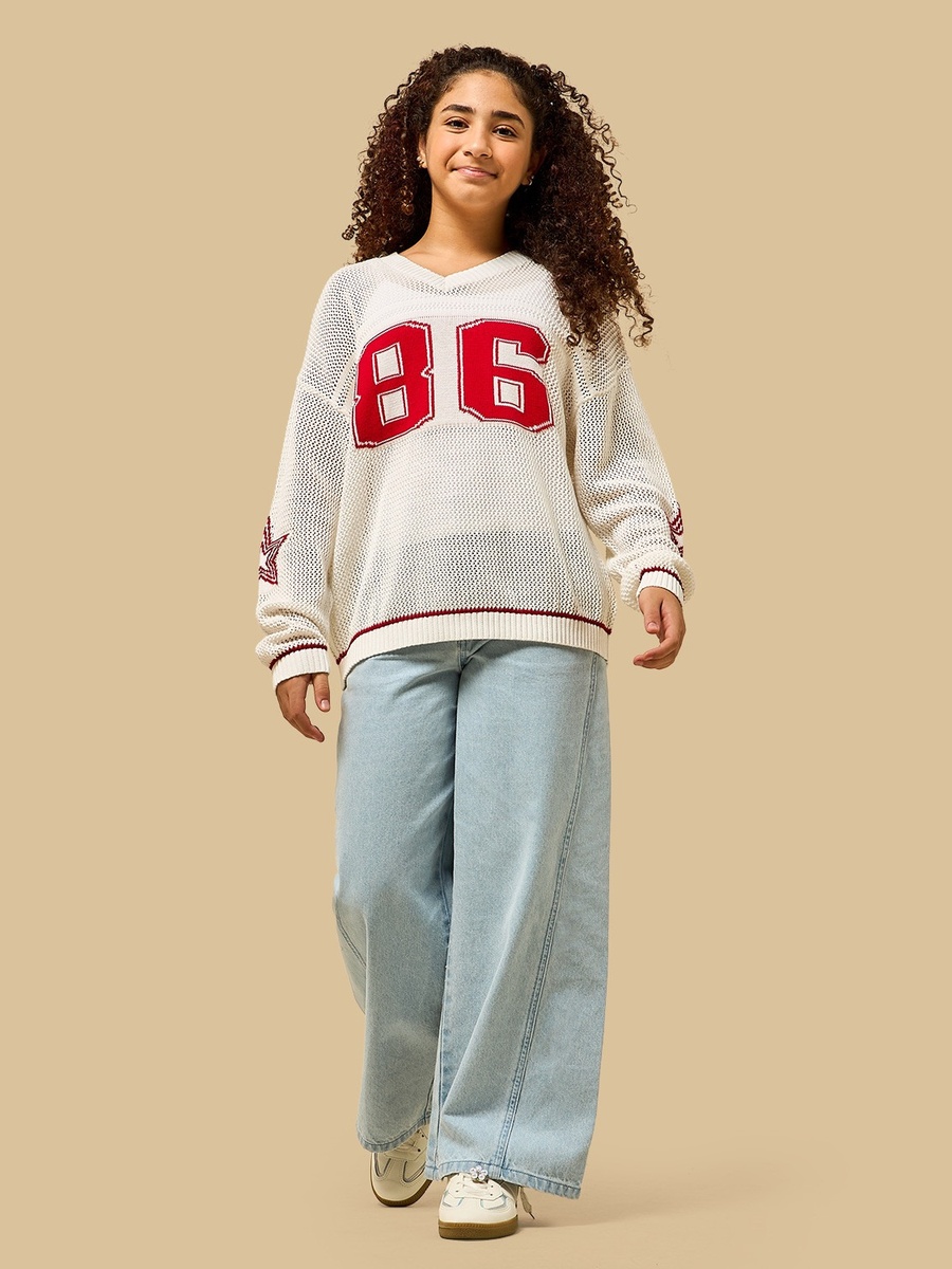 Varsity Print Crochet Cotton Top