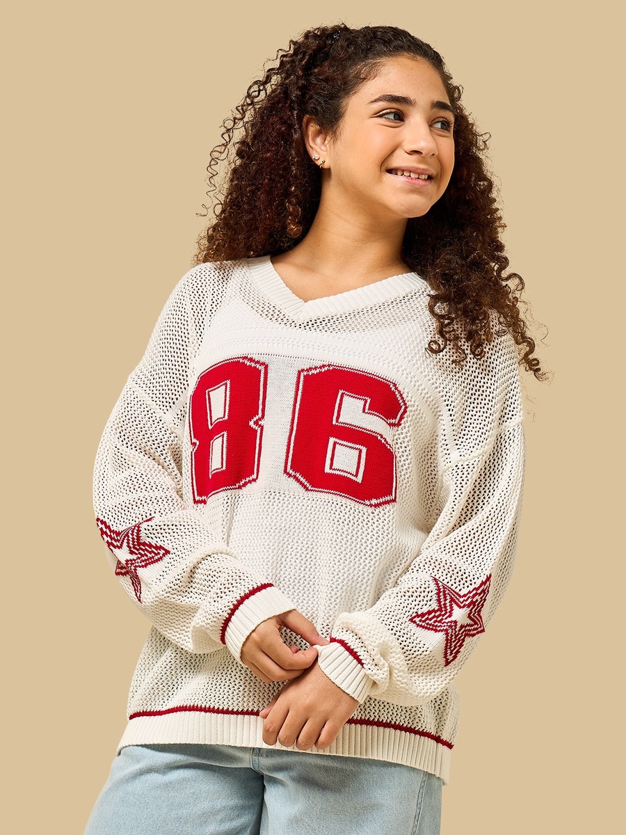 Varsity Print Crochet Cotton Top