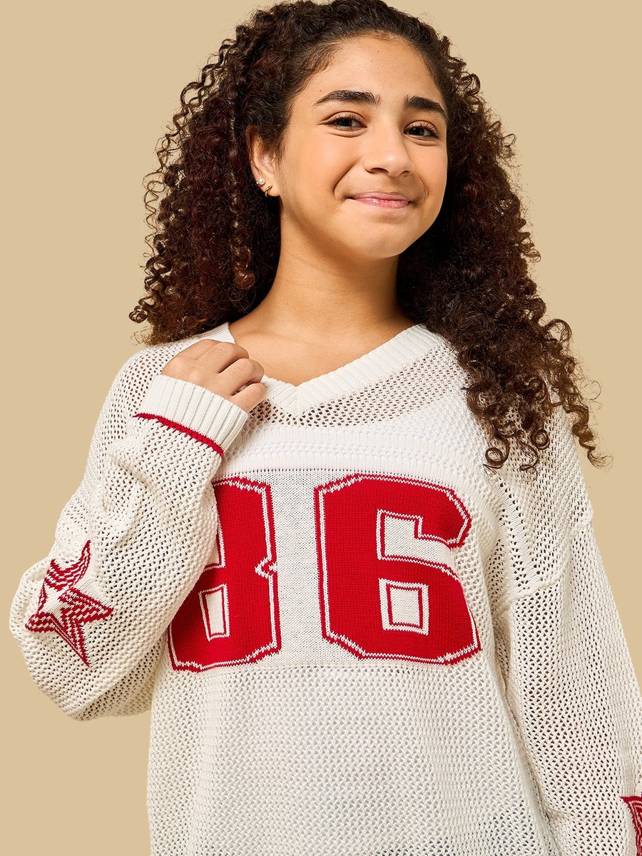 Varsity Print Crochet Cotton Top