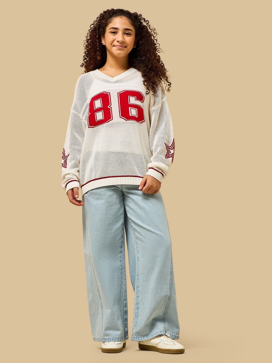 Varsity Print Crochet Cotton Top