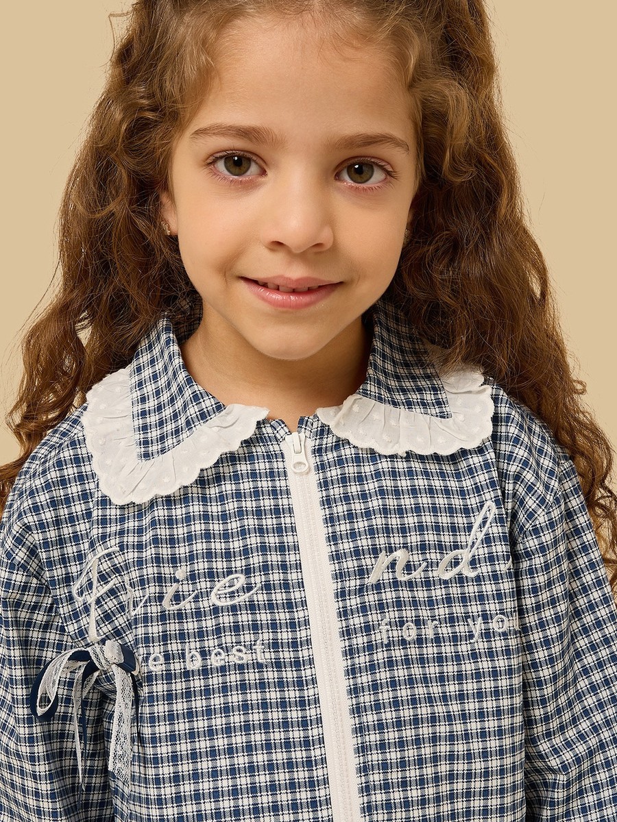 Checked Zip Through Cotton Top