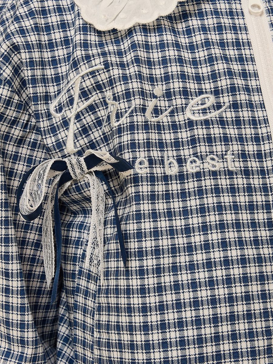 Checked Zip Through Cotton Top