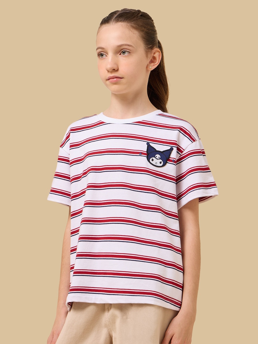 Kuromi Embroidered Striped Oversized T-Shirt