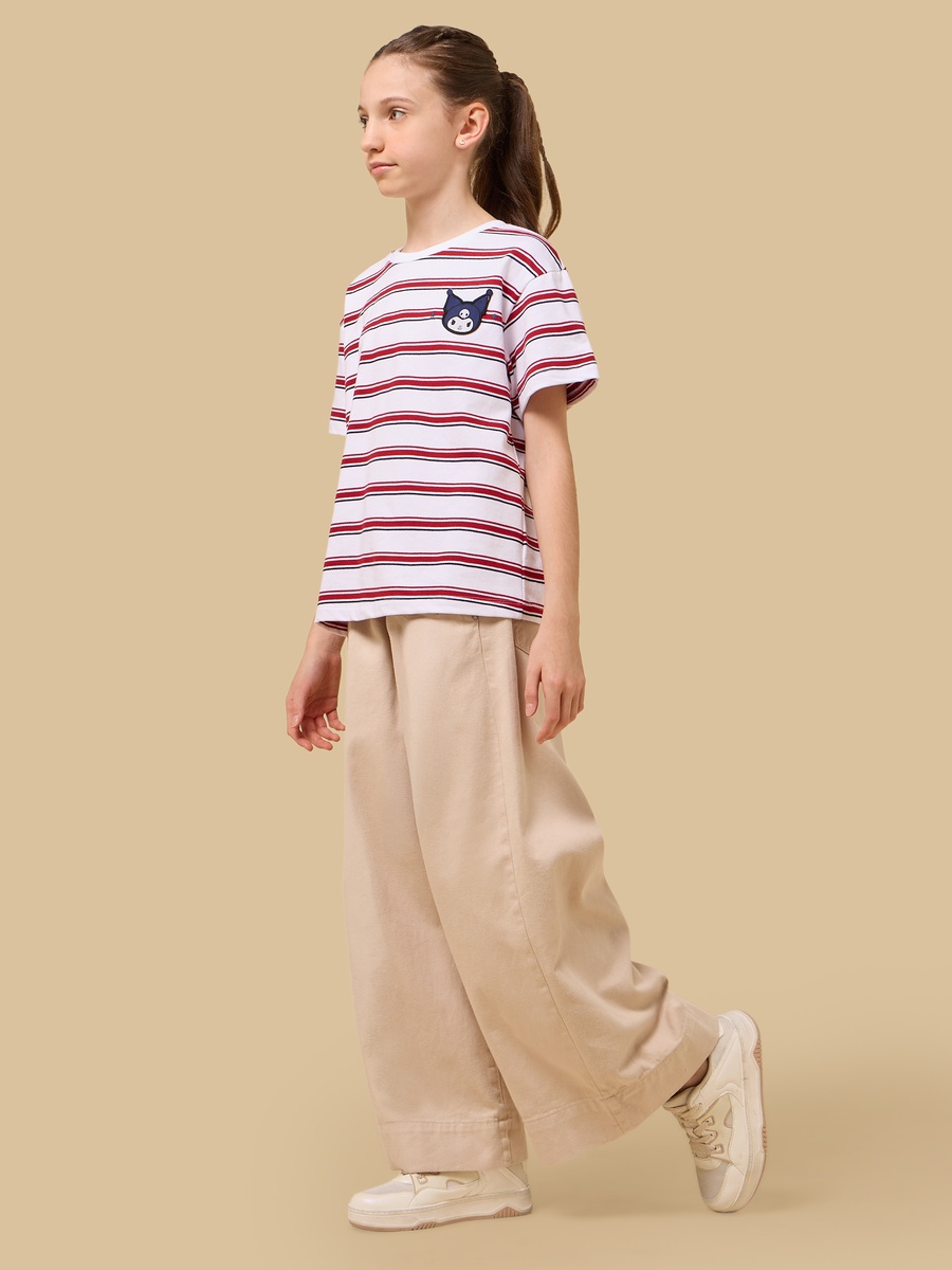 Kuromi Embroidered Striped Oversized T-Shirt