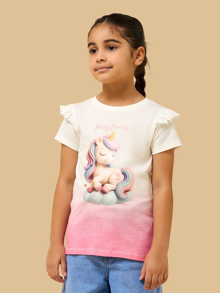 Unicorn Print Ombre Cotton T-Shirt