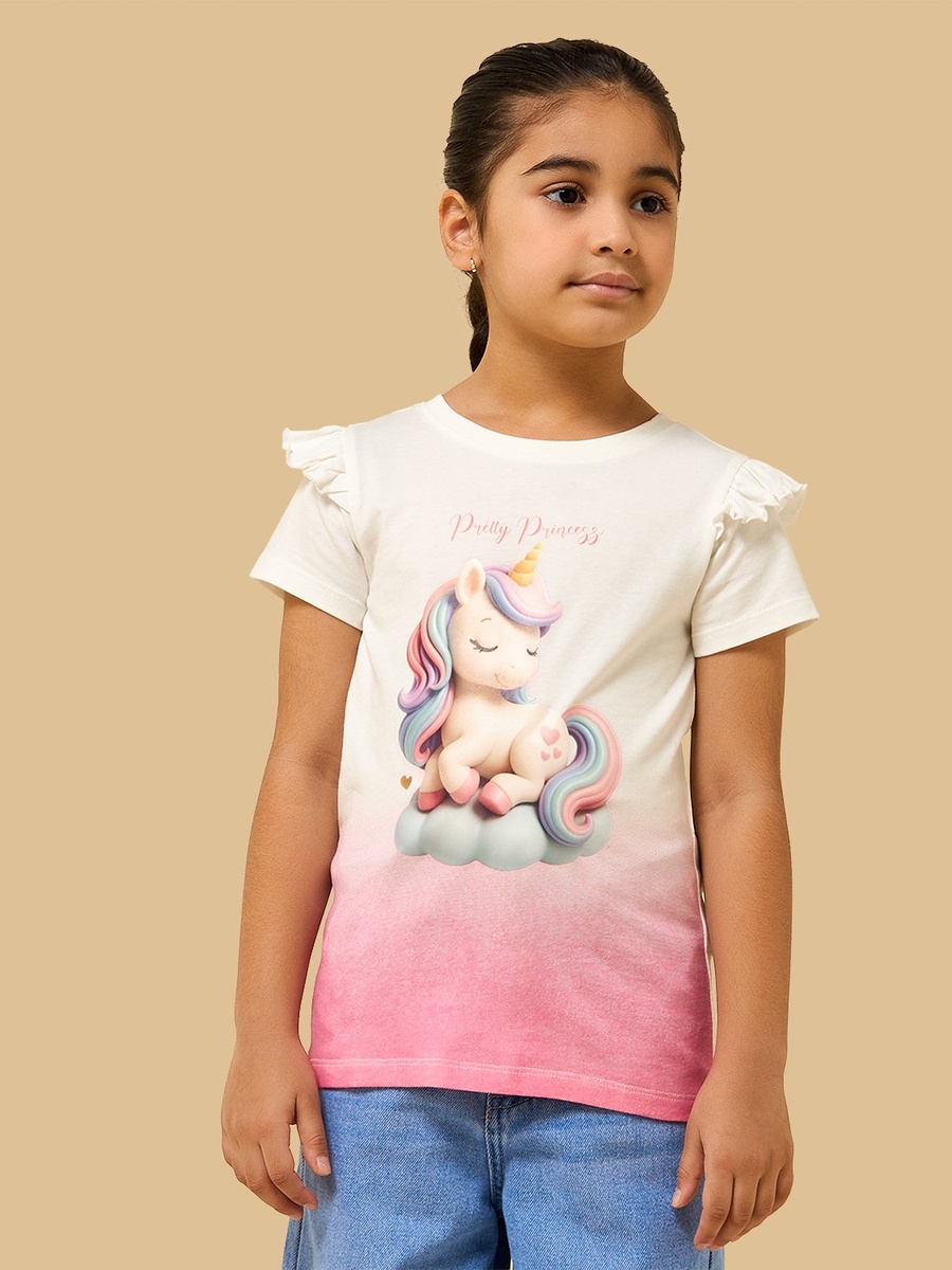 Unicorn Print Ombre Cotton T-Shirt