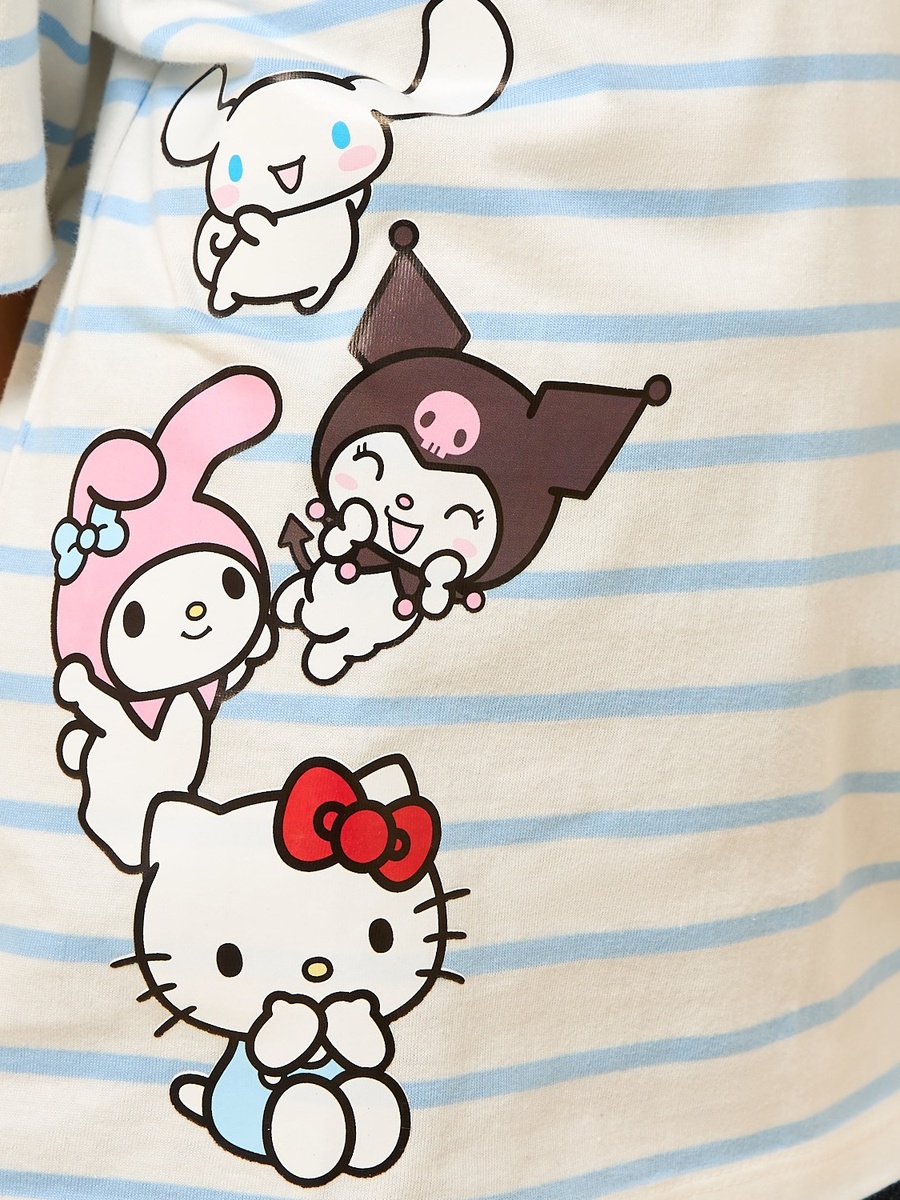 Hello Kitty and Friends Print Striped Oversized Cotton T-Shirt