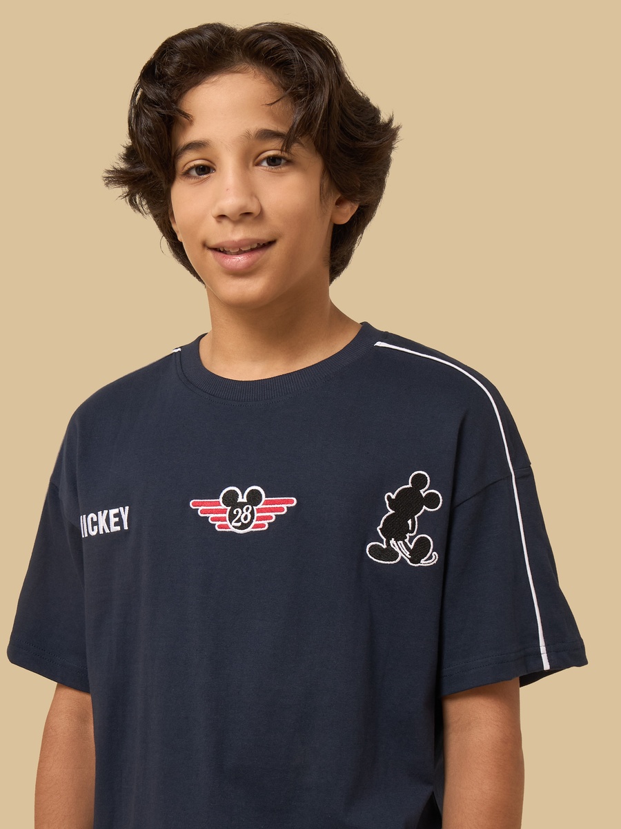 Mickey Mouse Embroidered T-Shirt with Piping