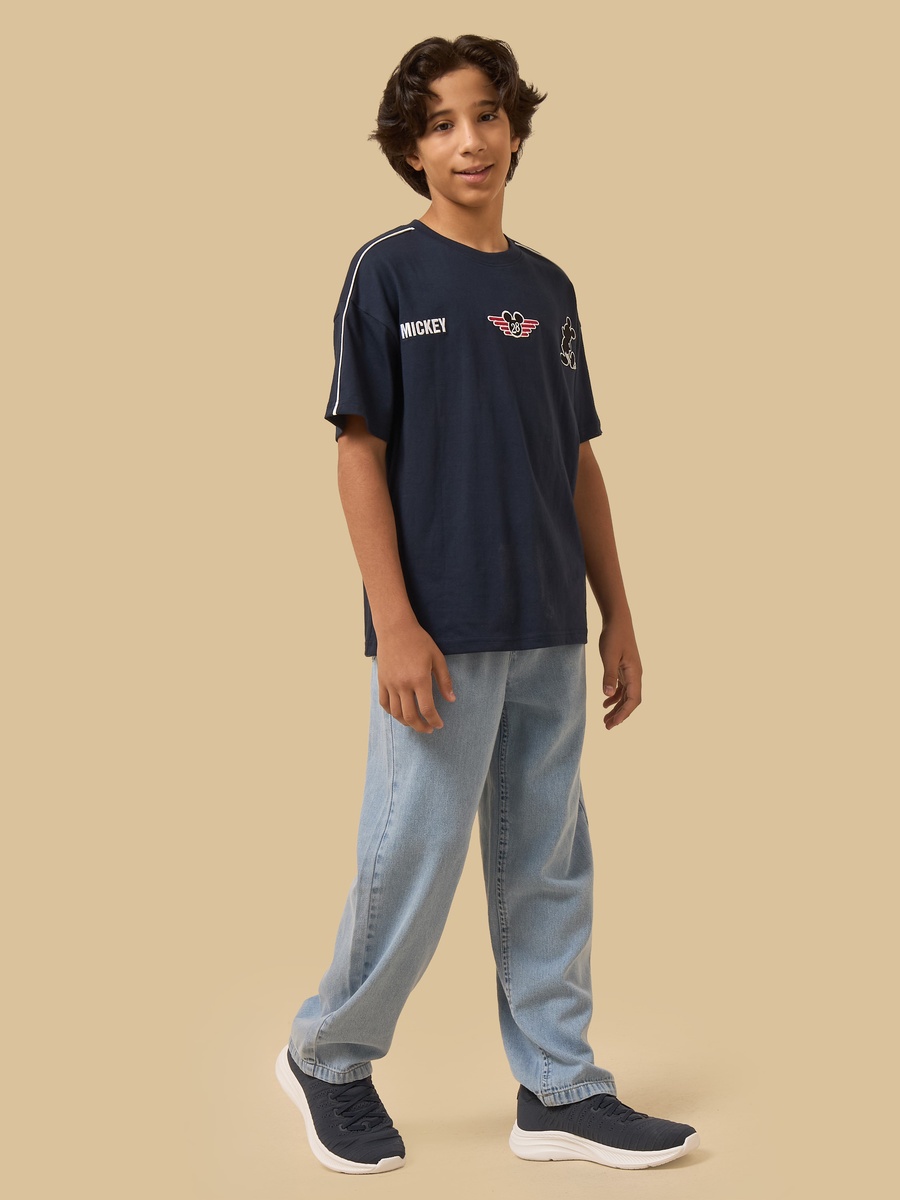 Mickey Mouse Embroidered T-Shirt with Piping