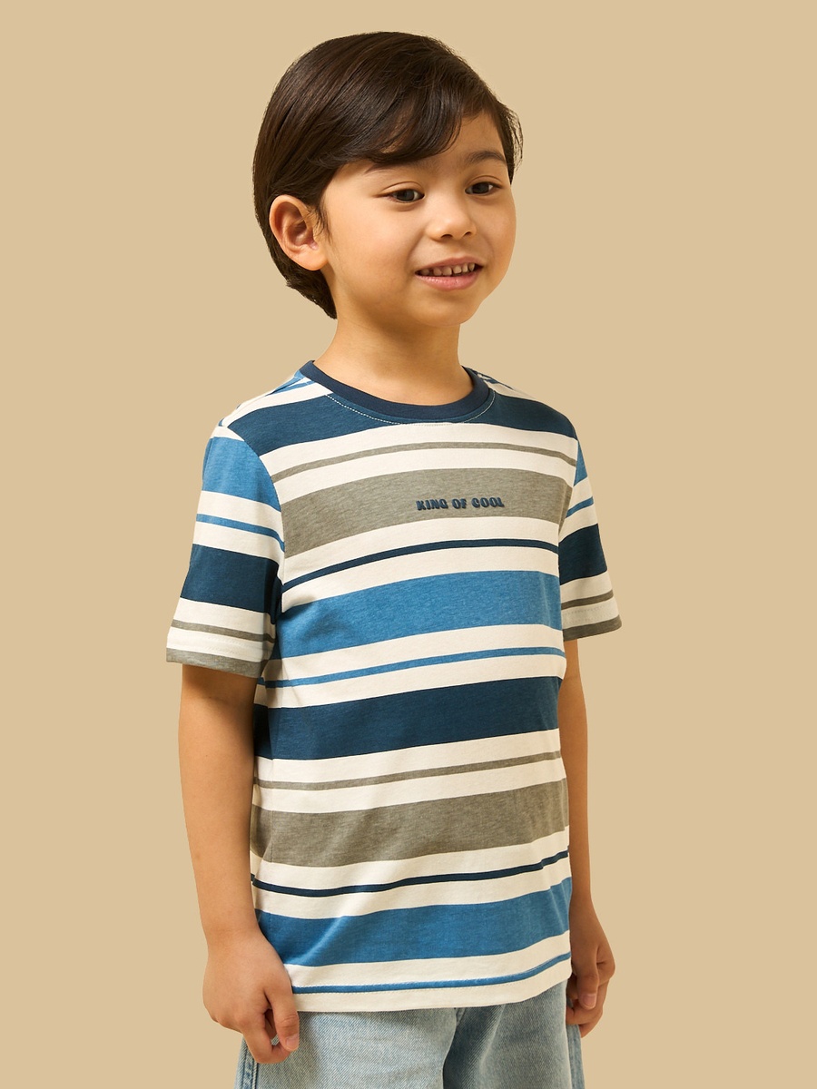 Slogan Print Striped Cotton T-Shirt