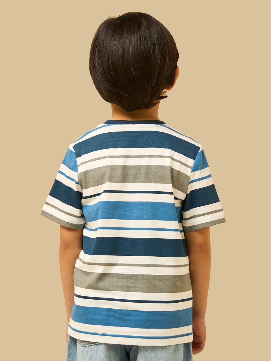 Slogan Print Striped Cotton T-Shirt