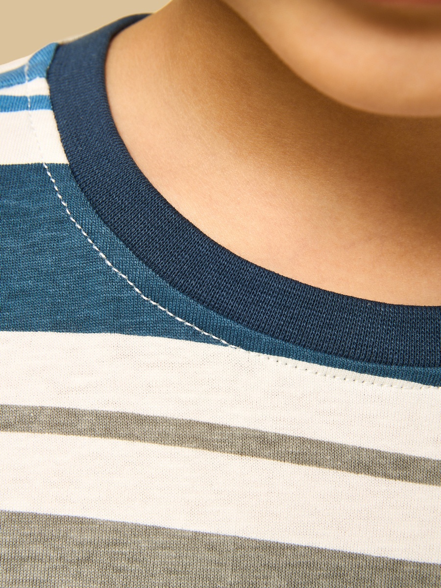 Slogan Print Striped Cotton T-Shirt