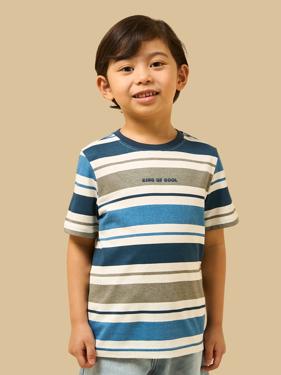 Slogan Print Striped Cotton T-Shirt