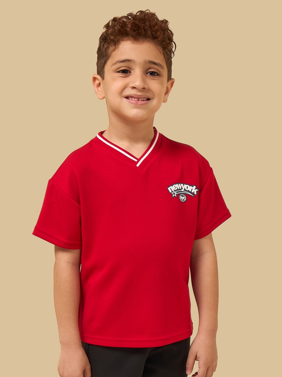 Brooklyn Print Cotton T-Shirt with V Neck