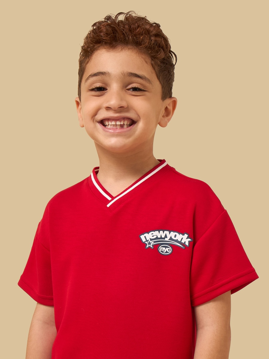 Brooklyn Print Cotton T-Shirt with V Neck