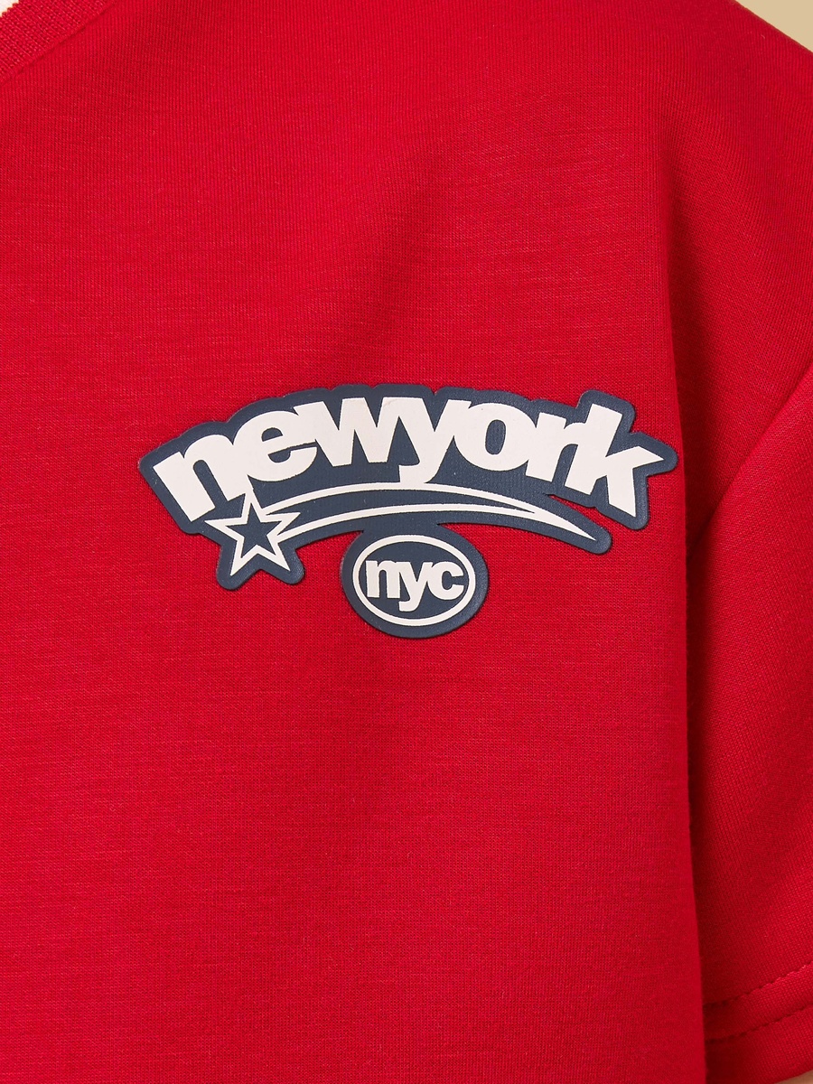 Brooklyn Print Cotton T-Shirt with V Neck