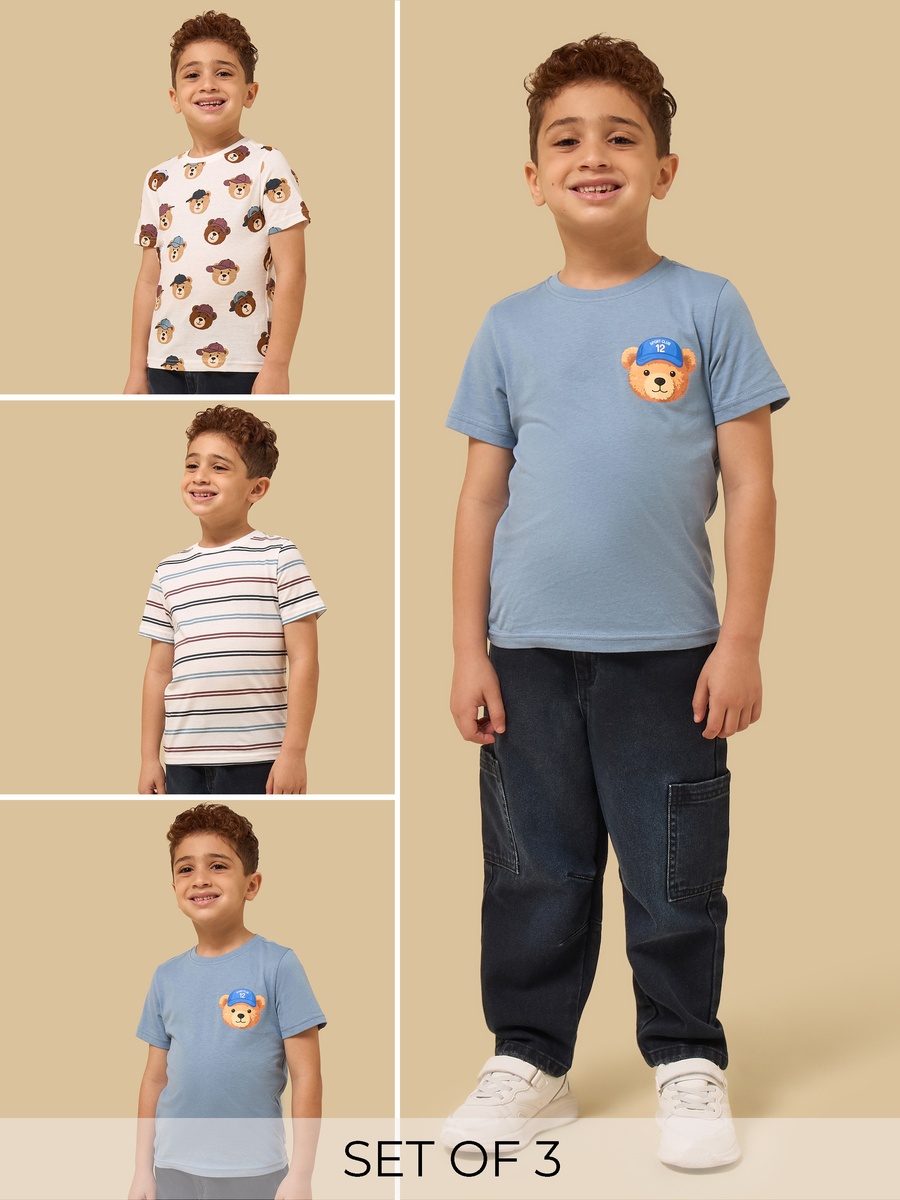 Pack of 3 - Bear Print Cotton T-Shirt