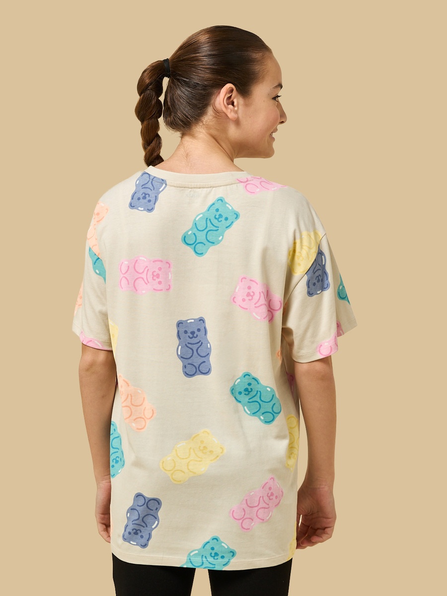 Gummy Bear Print Oversized Cotton T-Shirt