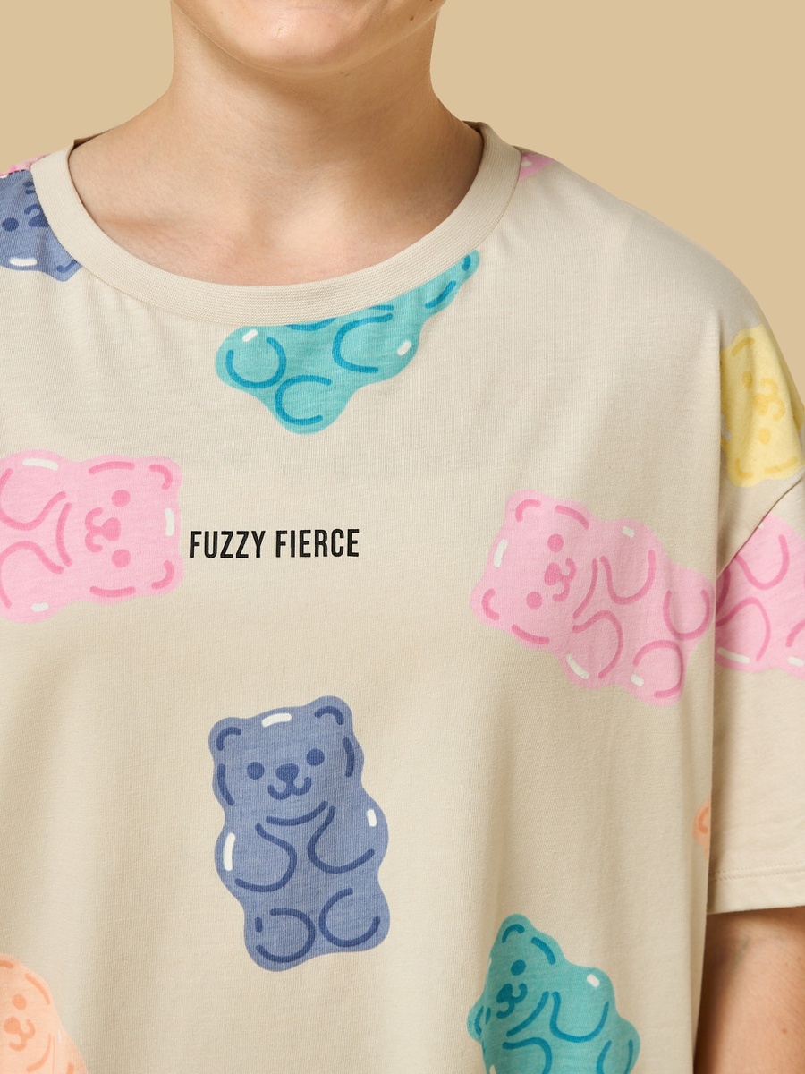 Gummy Bear Print Oversized Cotton T-Shirt