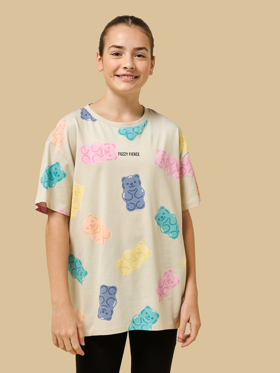 Gummy Bear Print Oversized Cotton T-Shirt