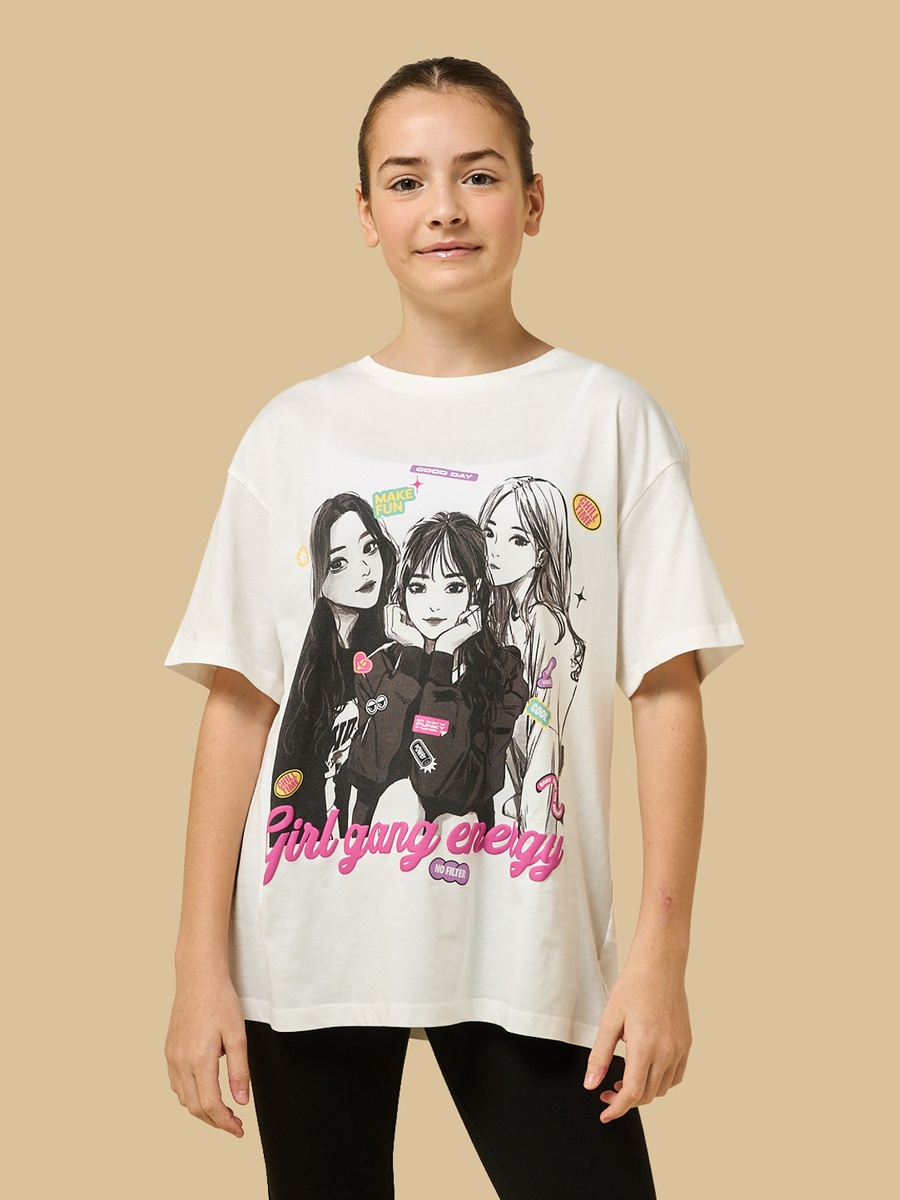 Anime Print Oversized Cotton T-Shirt
