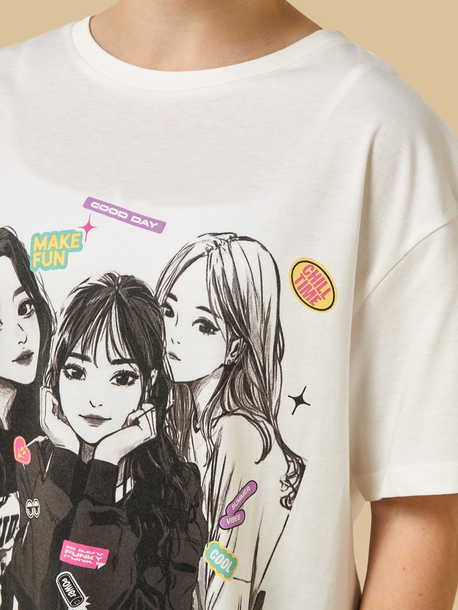Anime Print Oversized Cotton T-Shirt