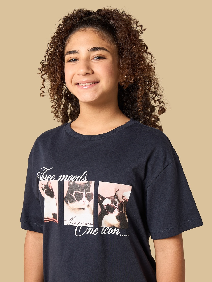 تيشيرت قطن فضفاض بطبعات