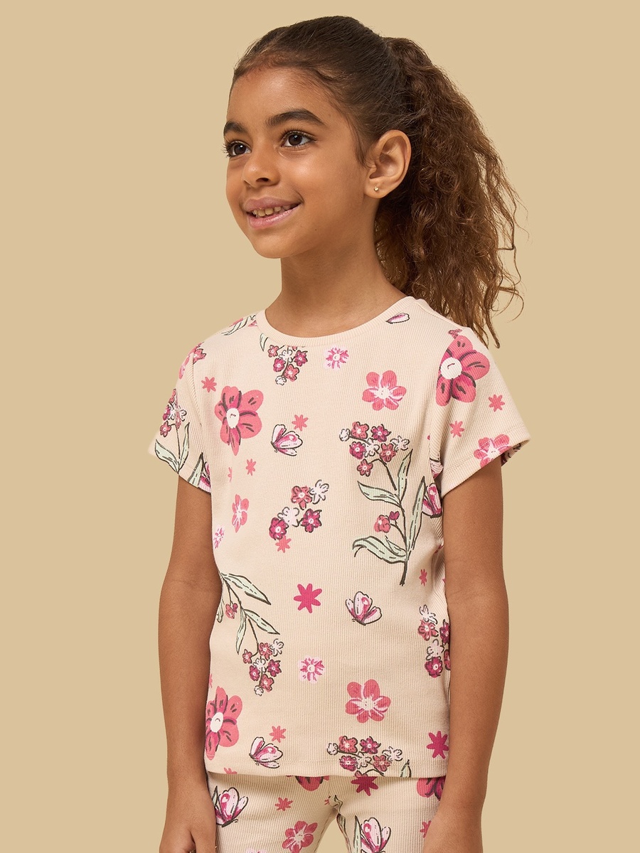 Floral Print Ribbed T-Shirt