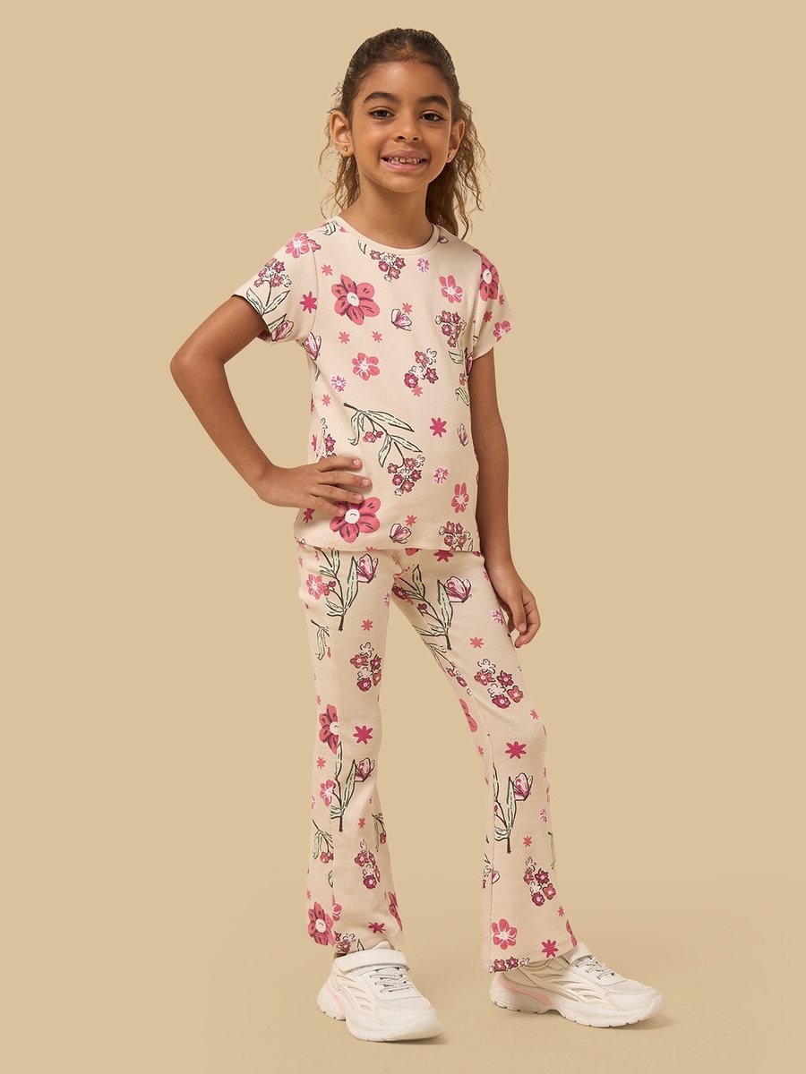 Floral Print Ribbed T-Shirt