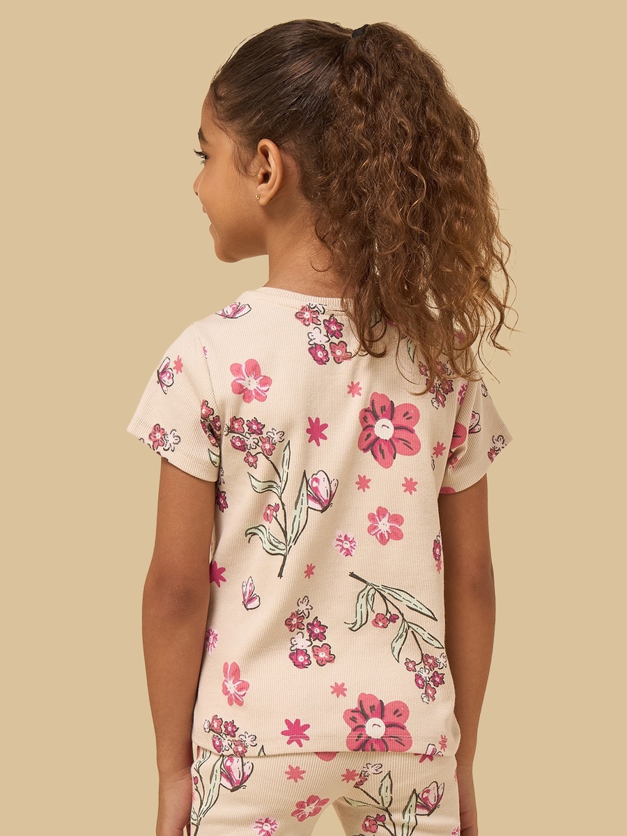 Floral Print Ribbed T-Shirt